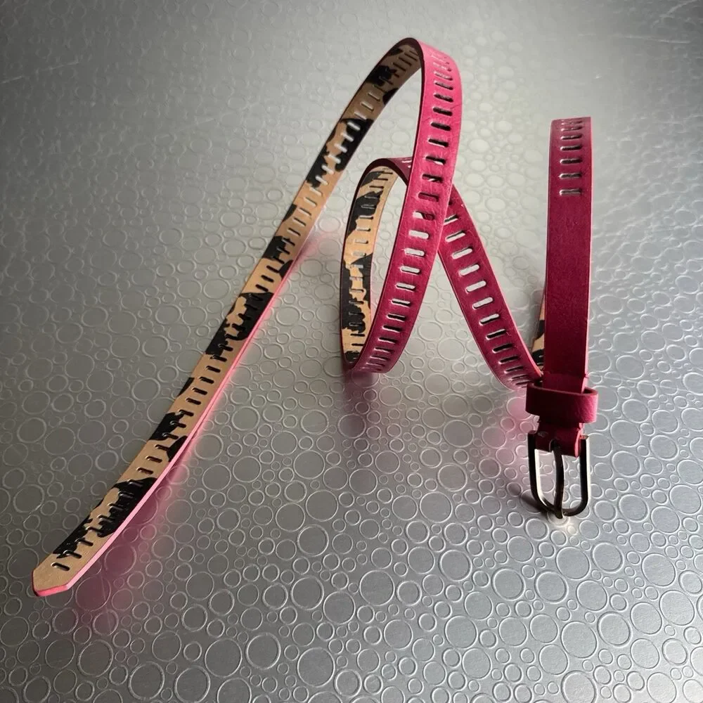 Betsey Johnson Hot Pink Skinny Belt Adjustable Neon Barbiecore Y2K - Size L
